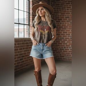 NWT Boho Festival Freebird Free Bird Graphic Washed Cropped Tee T-Shirt Top